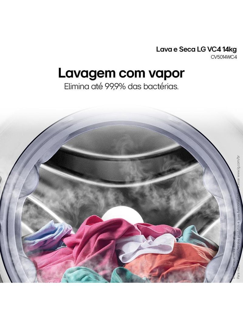 Lava e seca lg 14kg/8kg smart vc4 com inteligência artificial ai dd™ cv5014wc4 - branca