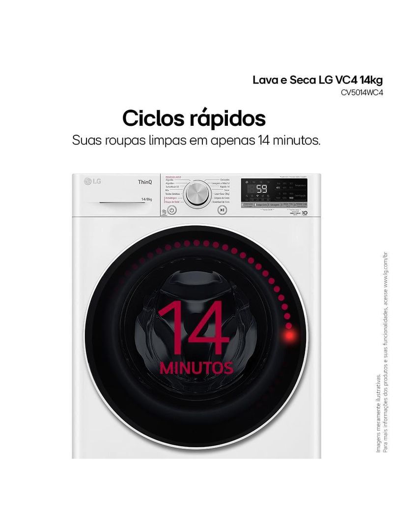 Lava e seca lg 14kg/8kg smart vc4 com inteligência artificial ai dd™ cv5014wc4 - branca