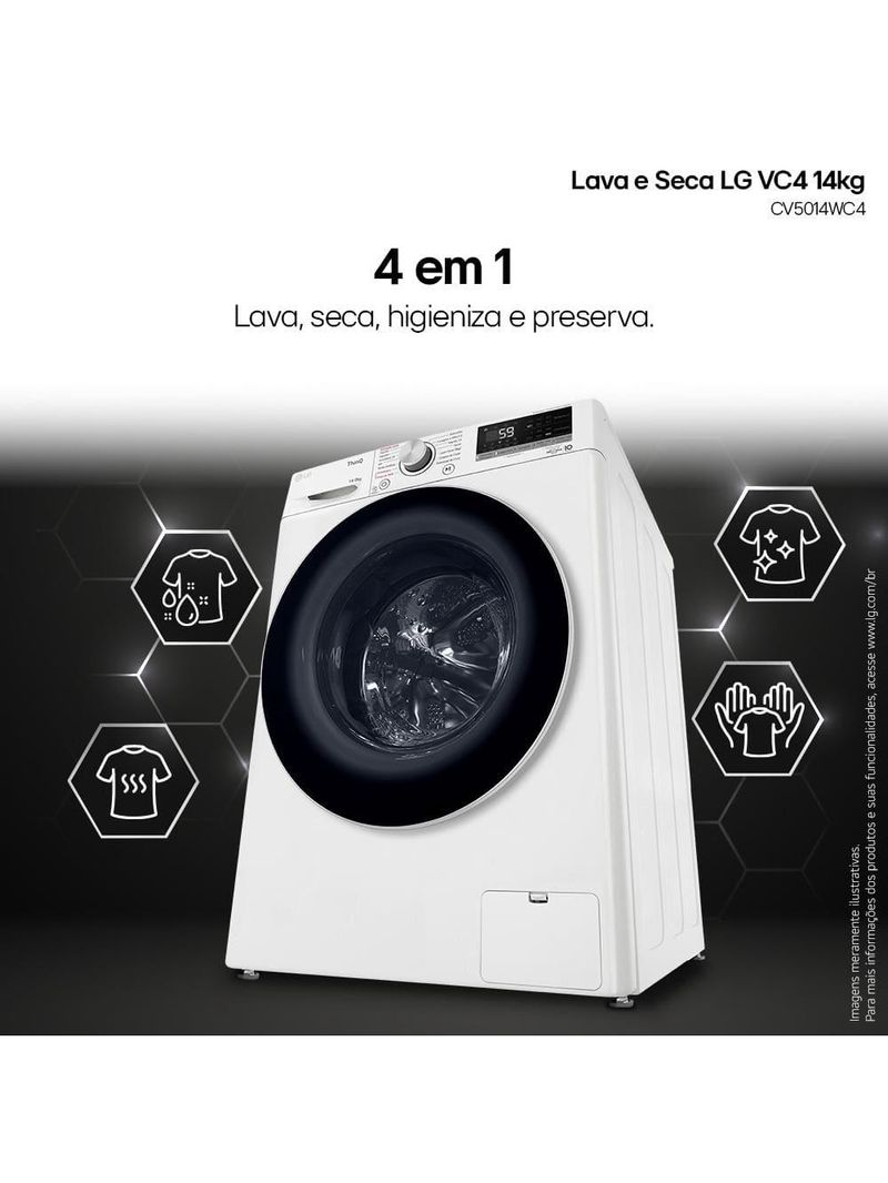 Lava e seca lg 14kg/8kg smart vc4 com inteligência artificial ai dd™ cv5014wc4 - branca