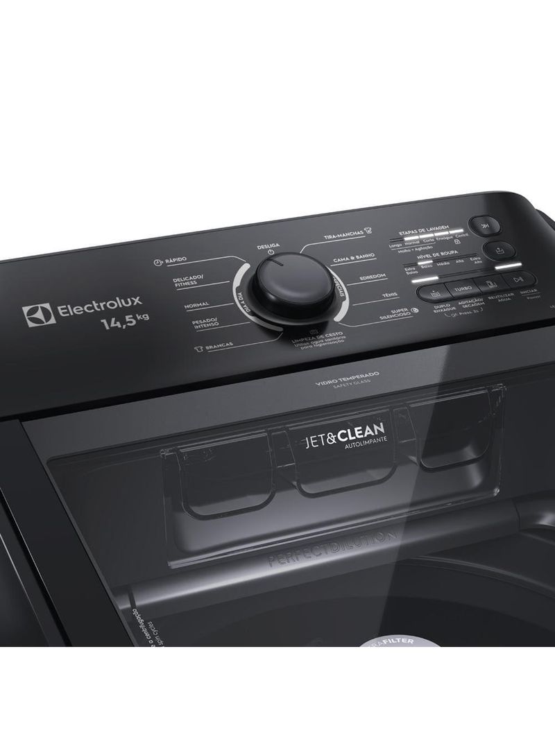 Lavadora de roupas electrolux efficient lep15 14,5kg com cesto inox, ultra filter e tecnologia jet&clean - preta