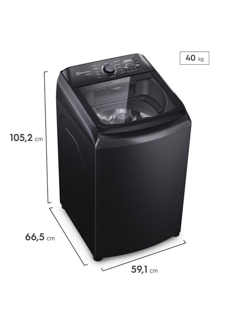 Lavadora de roupas electrolux efficient lep15 14,5kg com cesto inox, ultra filter e tecnologia jet&clean - preta