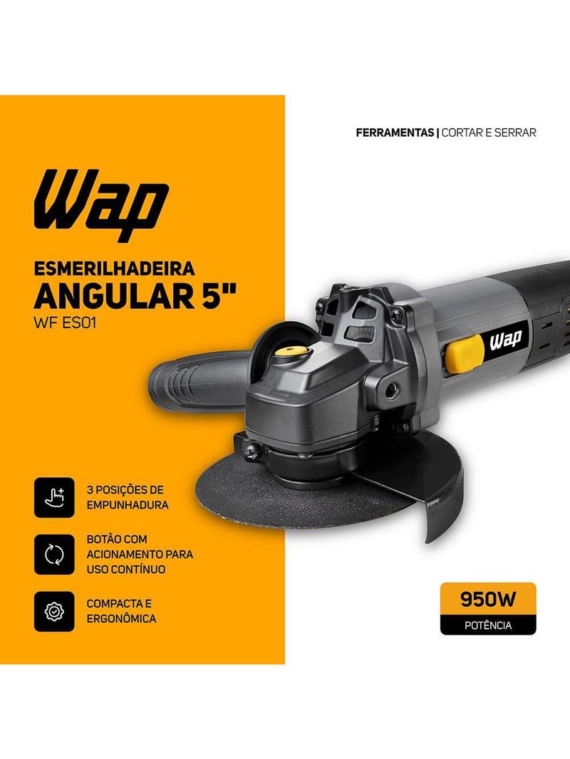 Esmerilhadeira angular 5" wap wf es01 950w - cinza/amarelo
