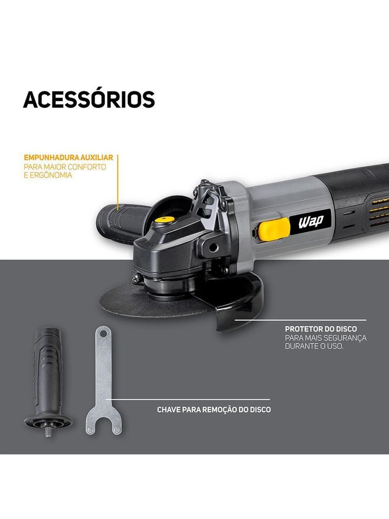 Esmerilhadeira angular 5" wap wf es01 950w - cinza/amarelo