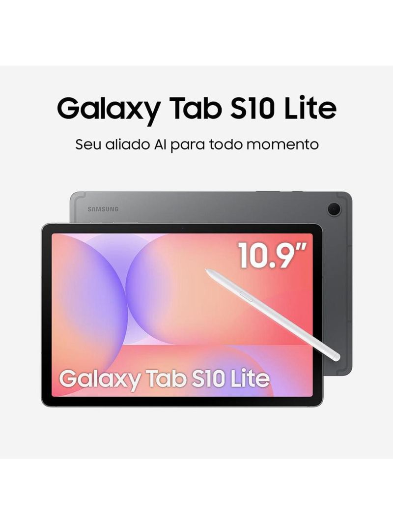 Tablet samsung galaxy s10 lite 109" android 15 128gb exynos 1380 wi-fi 8mp caneta s pen capa protetora cinza