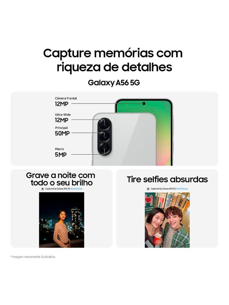 Celular samsung galaxy a56 tela super amoled 67" 128gb 5g câmera tripla até 50mp vídeo hdr e recursos ai rosa