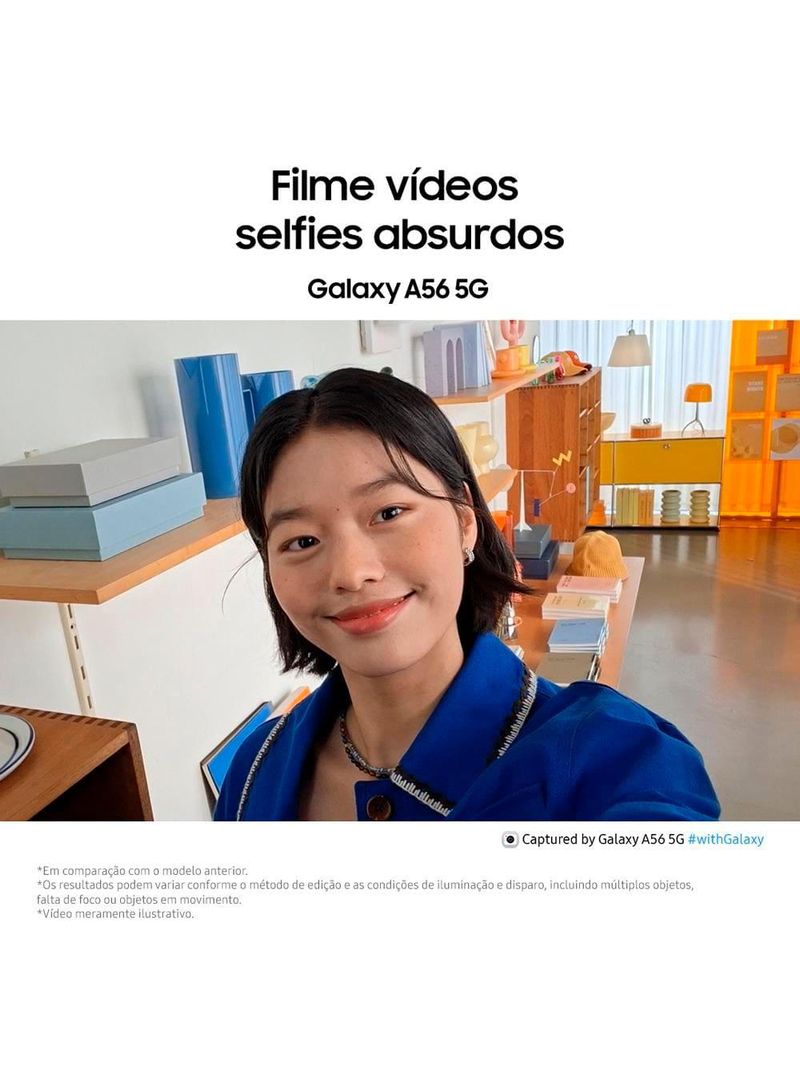 Celular samsung galaxy a56 tela super amoled 67" 128gb 5g câmera tripla até 50mp vídeo hdr e recursos ai verde