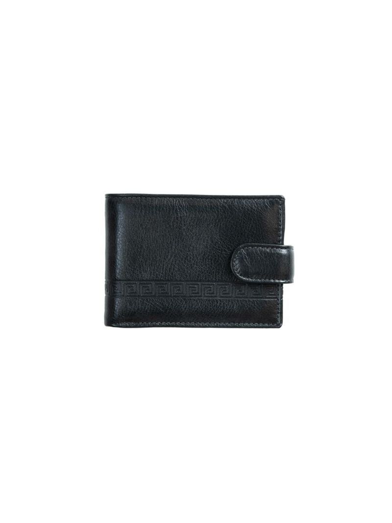 Carteira masculina de couro com fecho em botão grécia preta