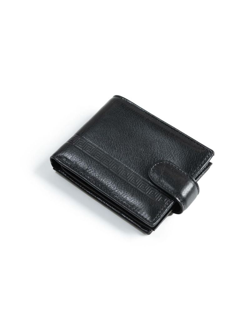 Carteira masculina de couro com fecho em botão grécia preta