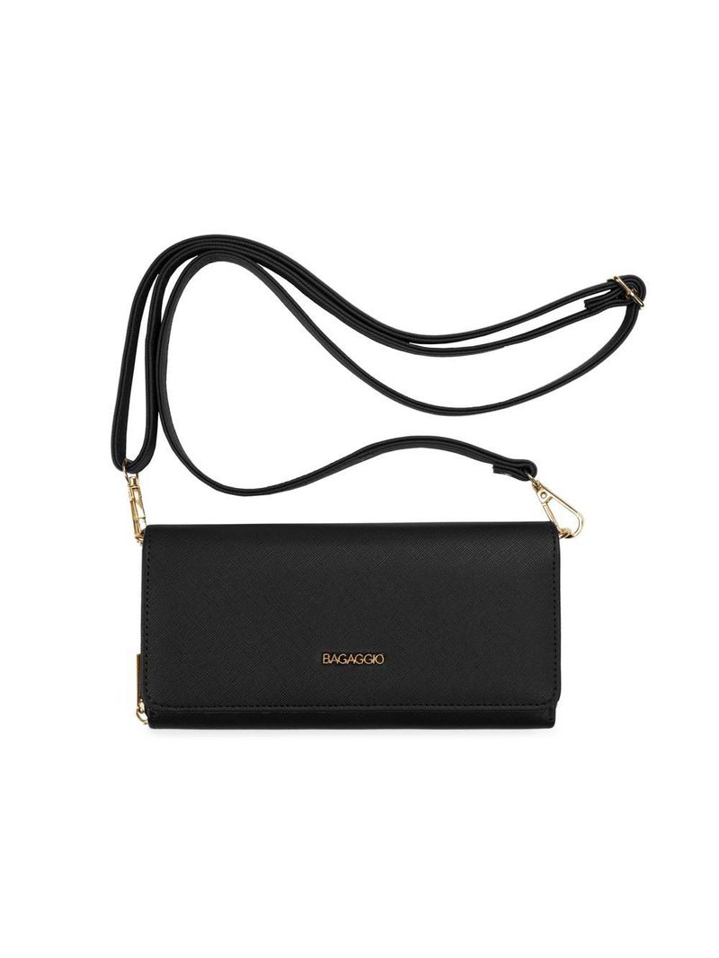 Carteira feminina com alça removível safiano preta