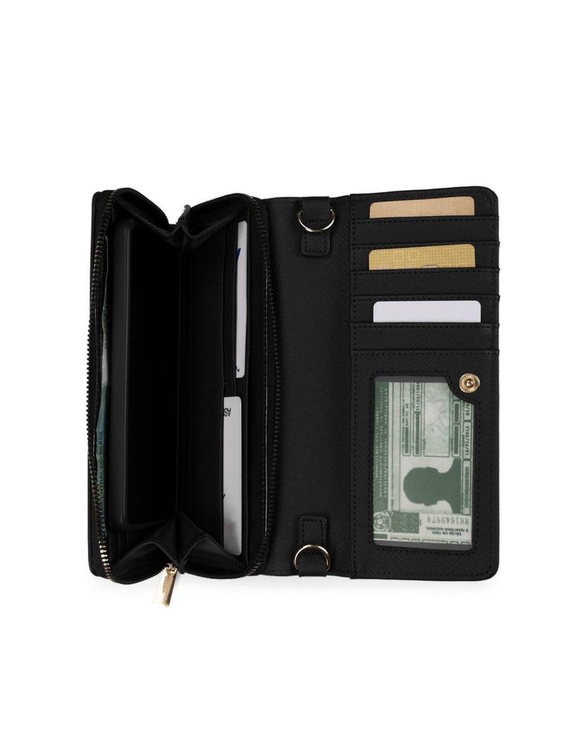 Carteira feminina com alça removível safiano preta