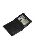 Carteira de couro feminina com zíper pequena zig zag preta