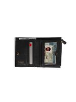 Carteira de couro feminina com zíper pequena zig zag preta