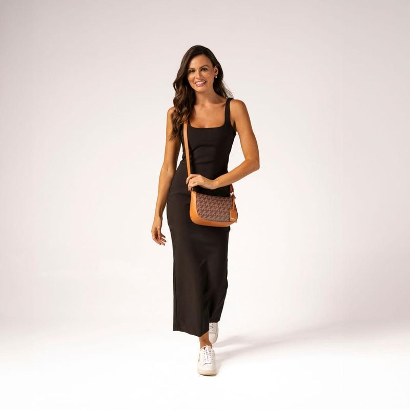 Bolsa transversal feminina pequena monograma bg marrom