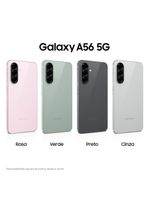 Smartphone samsung galaxy a56 5g rosa 256gb 8gb ram, câmera tripla até 50mp, tela super amoled 67", ip67, nfc, vídeo hdr e recursos ai