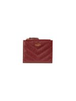 Carteira feminina de couro botão zig zag metalasse vinho