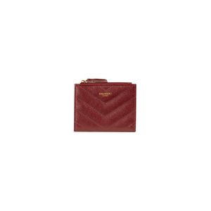 Carteira feminina de couro botão zig zag metalasse vinho