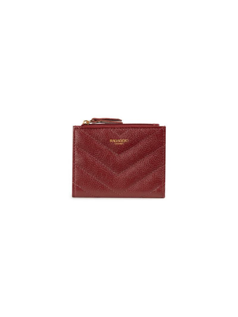 Carteira feminina de couro botão zig zag metalasse vinho