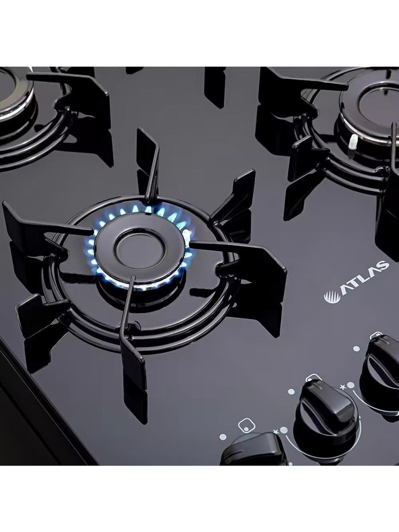 Fogão atlas 4 bocas mônaco top glass com mesa de vidro e acendimento automático bivolt – preto