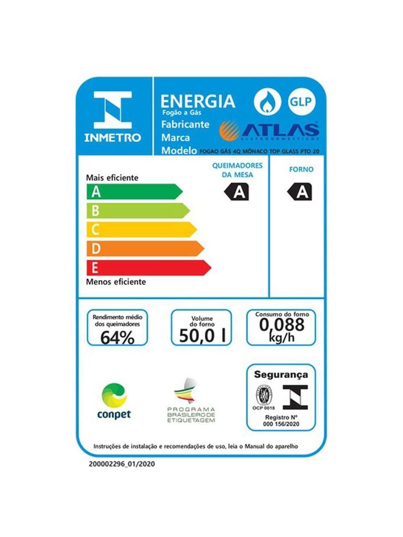 Fogão atlas 4 bocas mônaco top glass com mesa de vidro e acendimento automático bivolt – preto