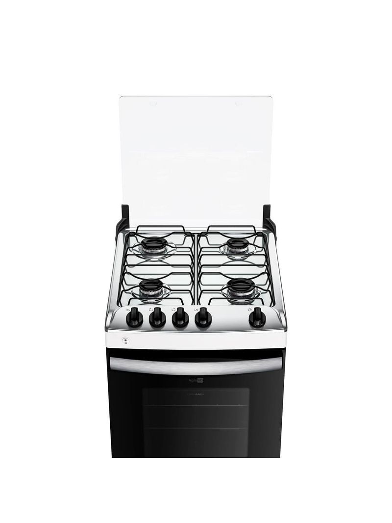 Fogão atlas 4 bocas agile up com mesa de inox, grade dupla no forno e acendimento automático bivolt - branco