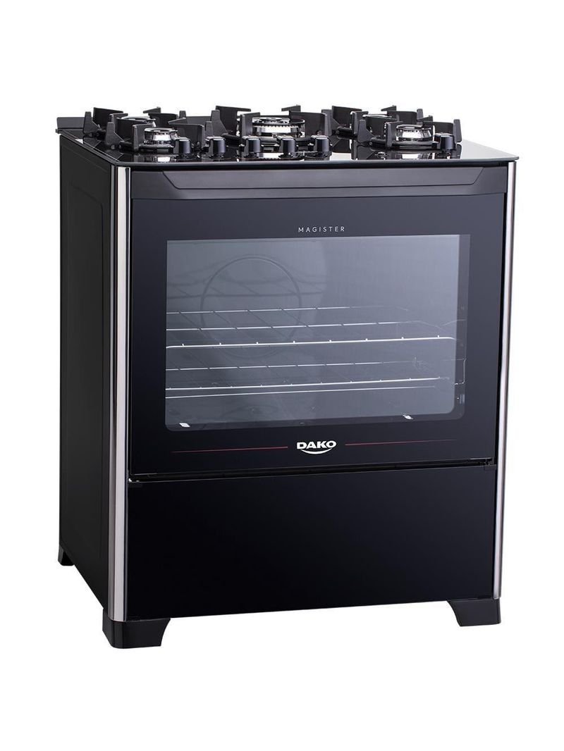 Fogão dako 5 bocas magister com mesa de vidro e acendimento automático bivolt - preto