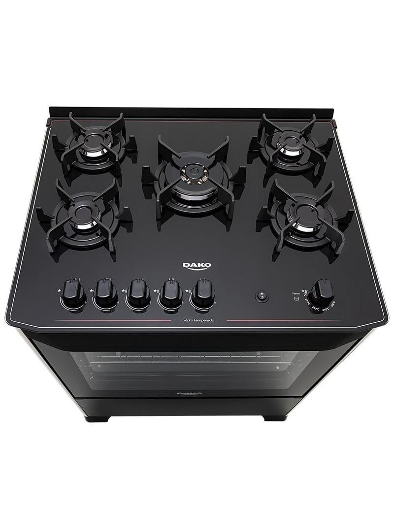 Fogão dako 5 bocas magister com mesa de vidro e acendimento automático bivolt - preto