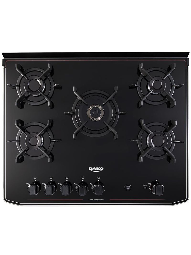 Fogão dako 5 bocas magister com mesa de vidro e acendimento automático bivolt - preto