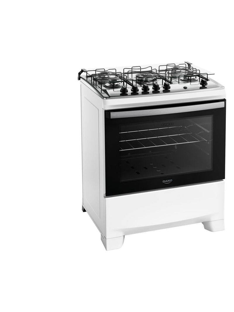 Fogão 5 bocas dako supreme com mesa em inox e acendimento automático branco – bivolt
