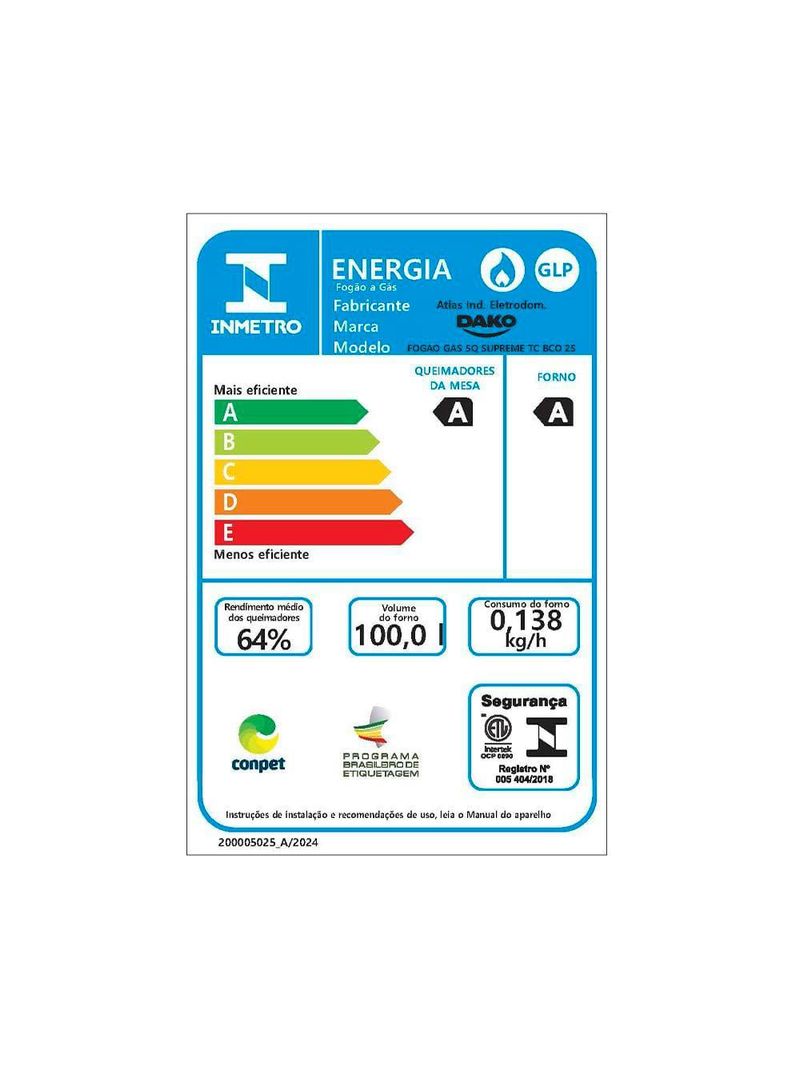 Fogão 5 bocas dako supreme com mesa em inox e acendimento automático branco – bivolt