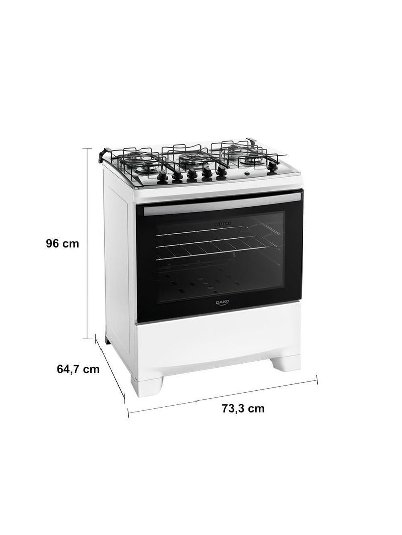 Fogão 5 bocas dako supreme com mesa em inox e acendimento automático branco – bivolt
