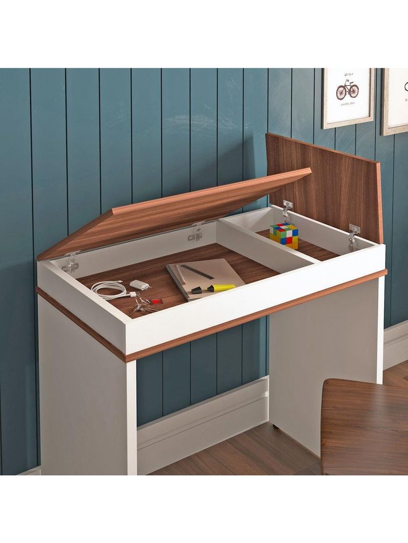 Escrivaninha artany mind com tampo duplo basculante - ipê/branco