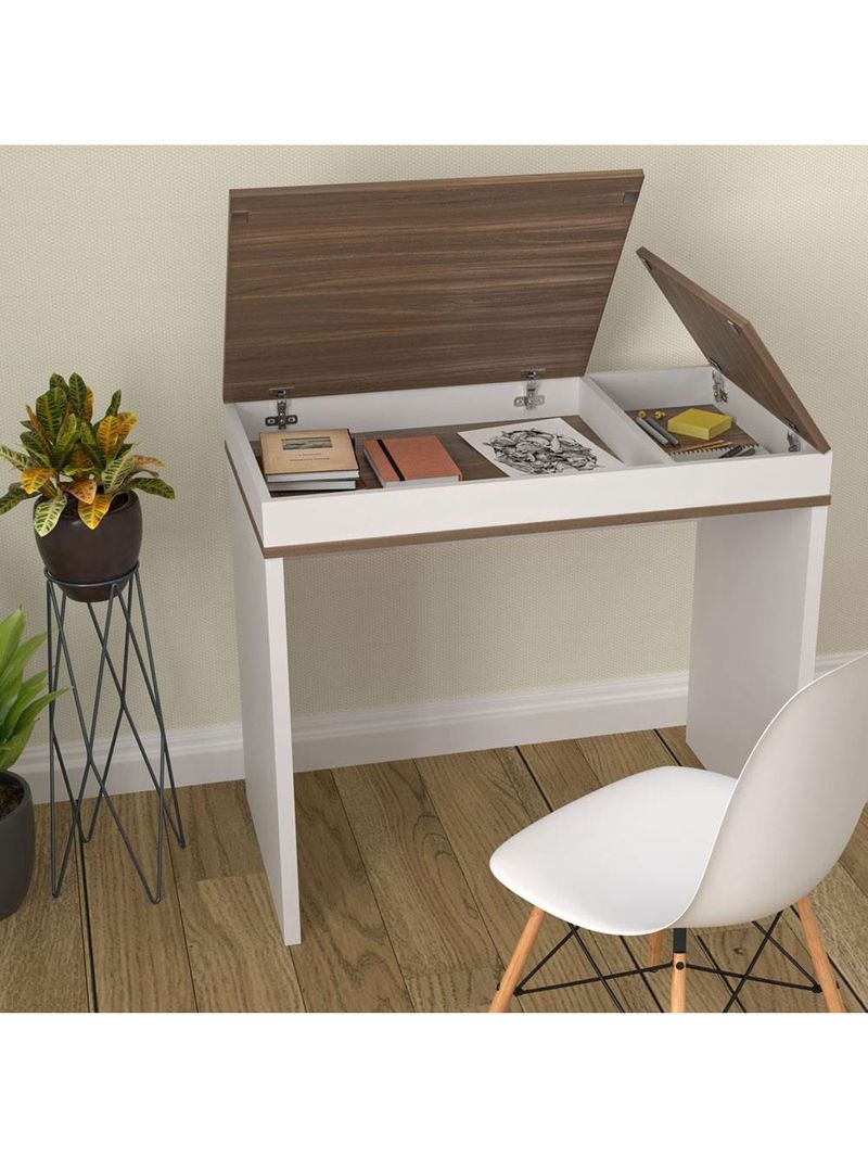 Escrivaninha artany mind com tampo duplo basculante - ipê/branco