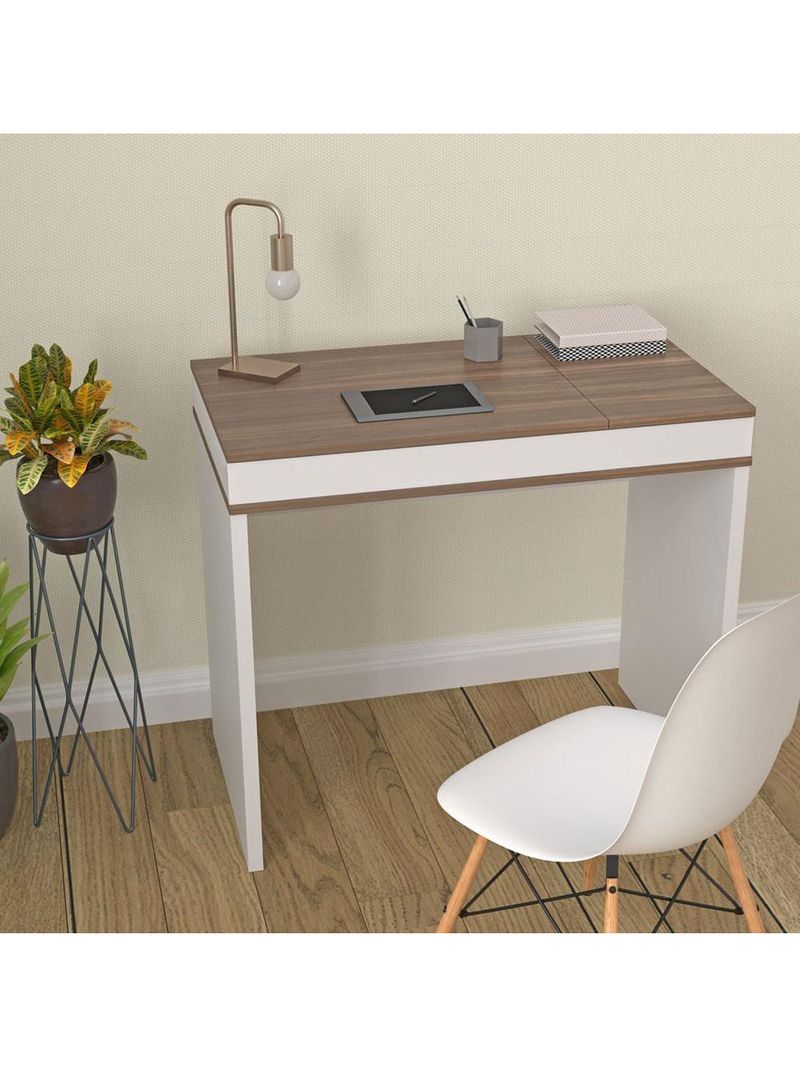 Escrivaninha artany mind com tampo duplo basculante - ipê/branco