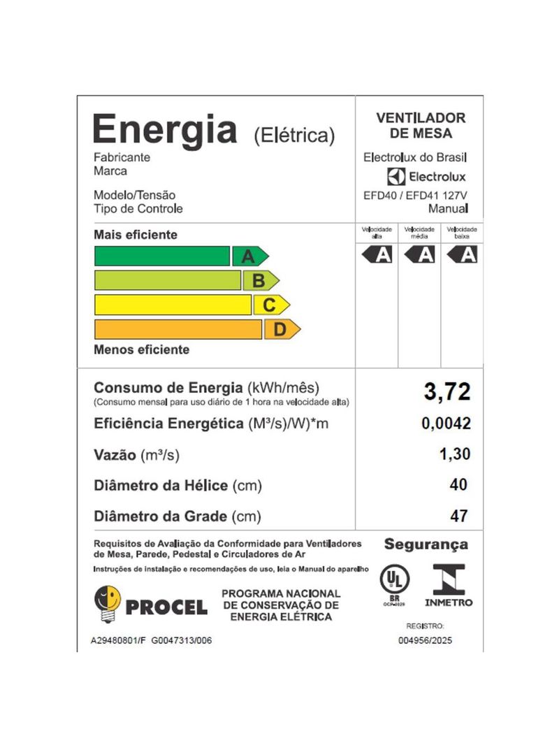 Ventilador de mesa electrolux efd40 duoforce air+ 40cm 126w 6 pás grafite