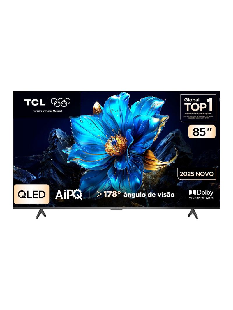Smart tv 85” tcl 85p7k 4k qled uhd 60hz com sistema operacional google tv