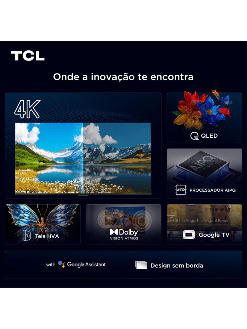 Smart tv 85” tcl 85p7k 4k qled uhd 60hz com sistema operacional google tv