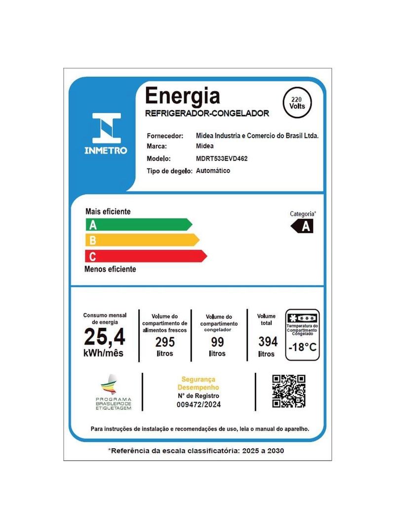 Geladeira midea frost free duplex 394l inverter inox