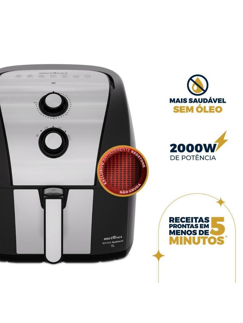 Fritadeira eletrica britânia baf90a redstone 9l 2000w air flow preta