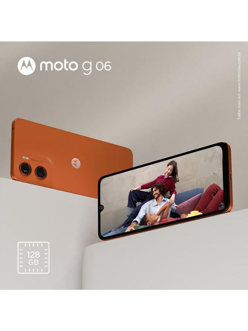 Smartphone motorola moto g06 4g tela 6,9” 128gb câmera 50mp laranja