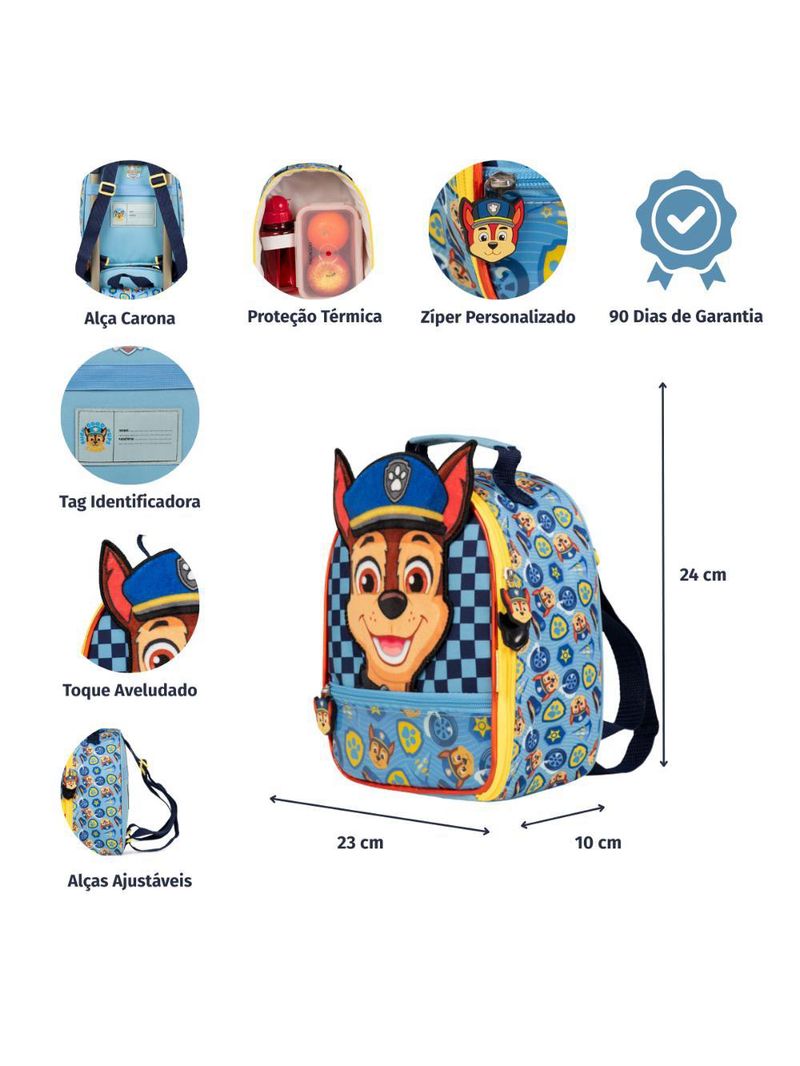 Lancheira térmica infantil masculina patrulha canina chase baby