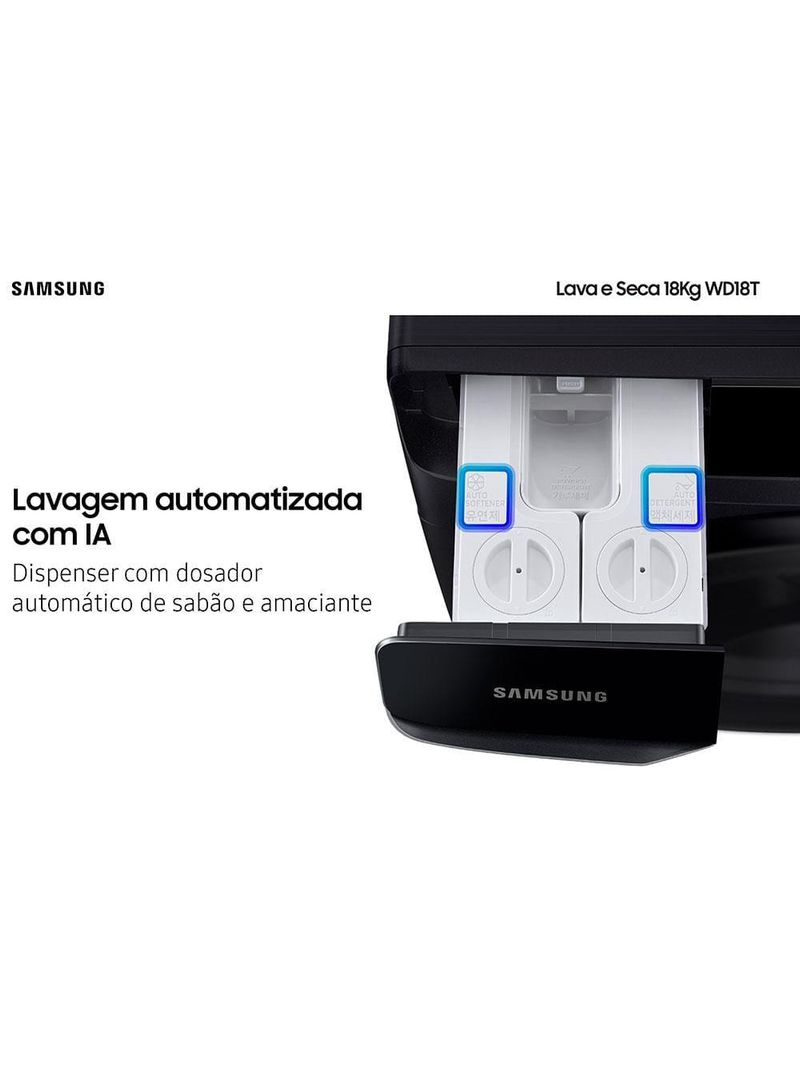 Lava e seca samsung smart wd18t com ai wash, digital inverter e ecobubble black inox - 18/10 kg