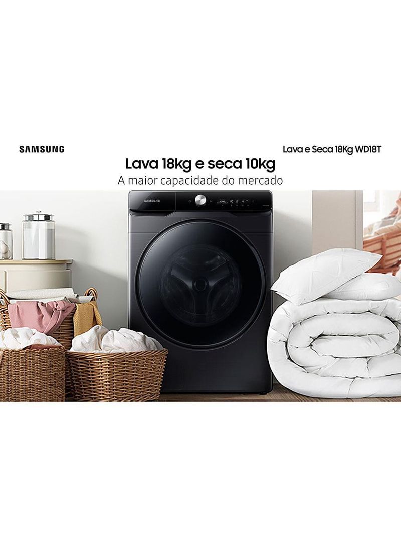 Lava e seca samsung smart wd18t com ai wash, digital inverter e ecobubble black inox - 18/10 kg