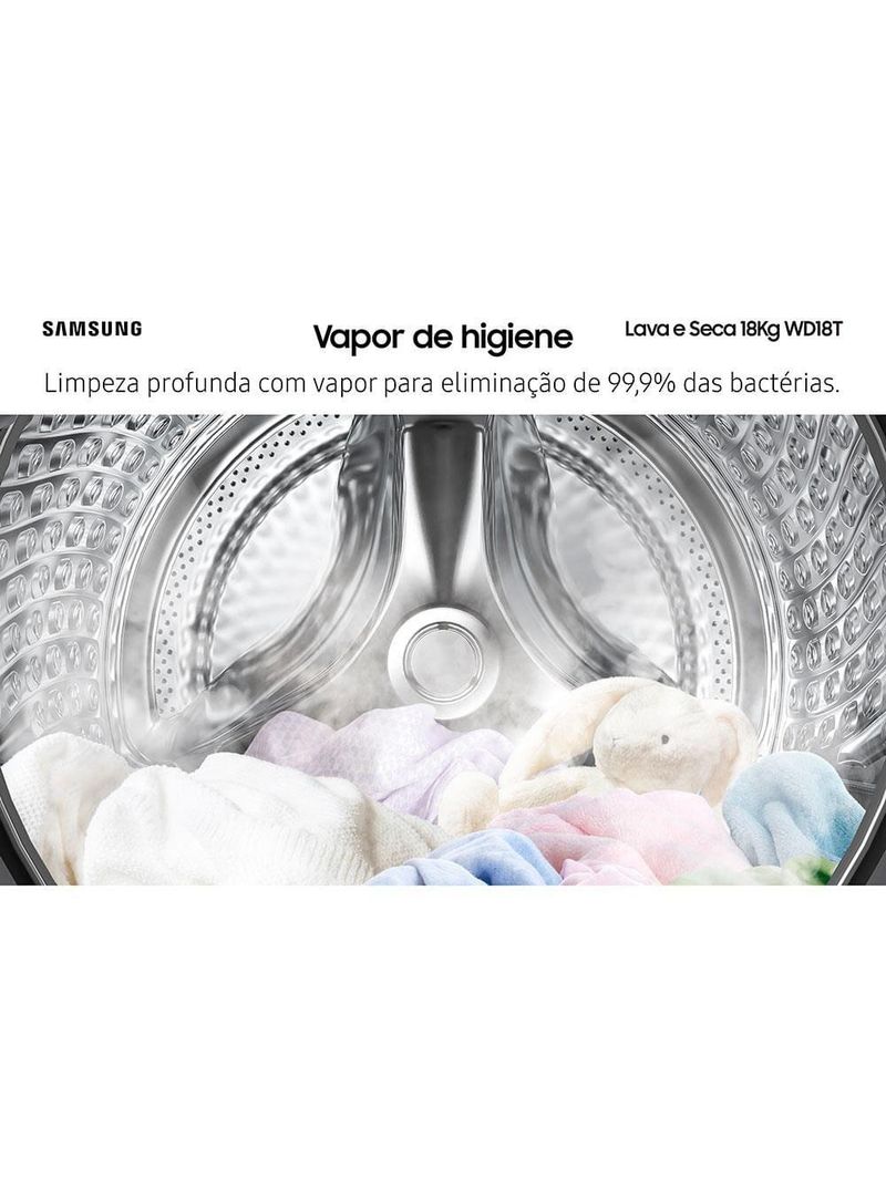 Lava e seca samsung smart wd18t com ai wash, digital inverter e ecobubble black inox - 18/10 kg