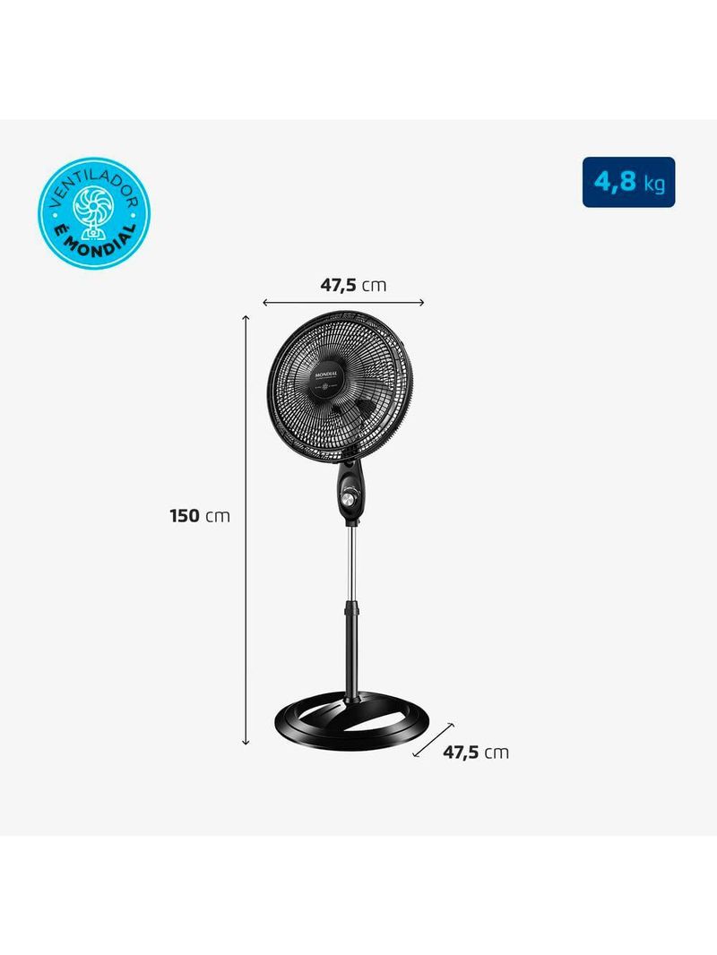 Ventilador de coluna 40cm mondial super power vsp40c 6 pás 3 velocidades preto/prata
