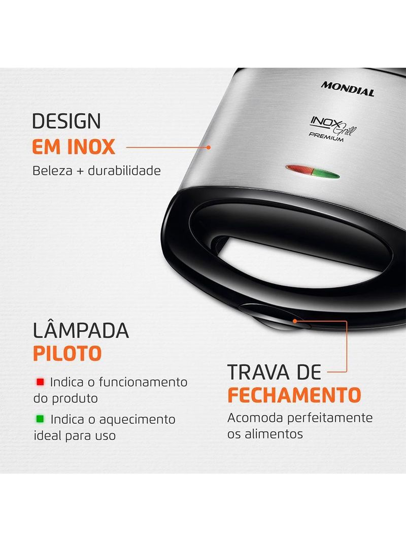 Sanduicheira mondial grill s-07 - preto/inox