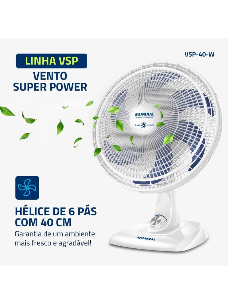 Ventilador de mesa 40cm mondial super power vsp40 w 6 pás 3 velocidades branco