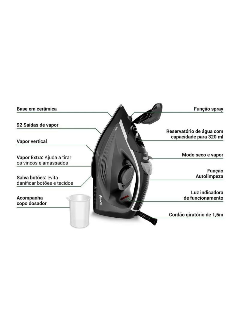 Ferro a vapor philco pfv70 base ceramic xtreme vapor vertical 92 saídas de vapor