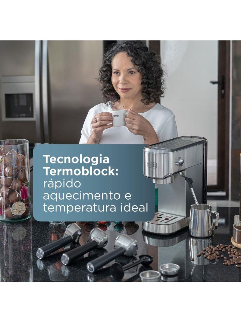 Cafeiteira espresso black+decker cea1200g gourmand gris 1200w multifunções inox