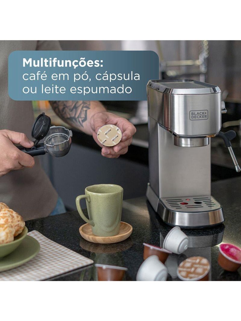 Cafeiteira espresso black+decker cea1200g gourmand gris 1200w multifunções inox