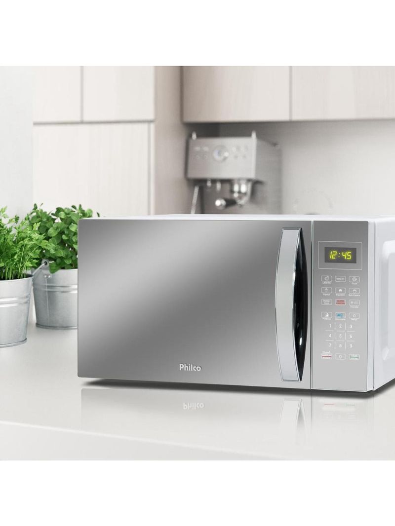 Micro-ondas philco pmo38e 1400w com função manter aquecido e tirar odor – branco espelhado